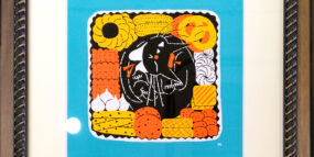 黒ねこ意匠　原画額装　クッキー缶